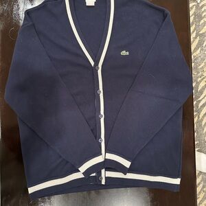 Lacoste Men's Dark Blue Cardigan with White Trim